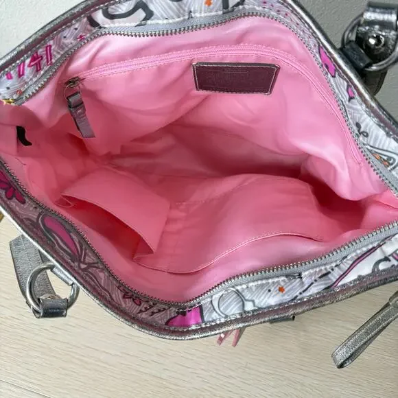 Vintage Y2k Coach Poppy Graffiti Tote Shoulder Bag Butterfly Charm Cutecore - Picture 10 of 14